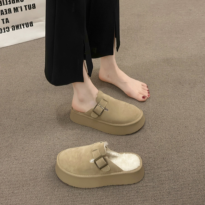 여성용 BIRKENSTOCK 신발 2024 새로운 가을, 겨울 두꺼운 밑창 플러스 벨벳 BIRKENSTOCK 하프 슬립 슬립 온 슬리퍼