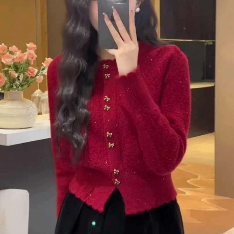 red autumn cardigan