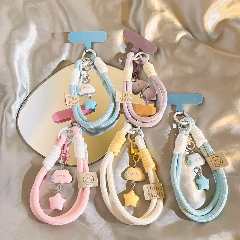 Nube silenciosa estrella teléfono móvil colgante pulsera corta colgante de cámara colgante llavero universal cuerda de mano