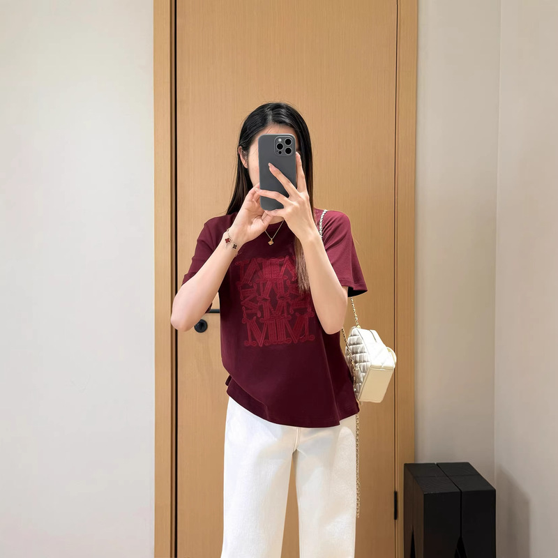 Luxury Max Heavy Embroidery Soft Cotton Round Neck Short Sleeve T-Shirt Slim Fit Classic Shoulder Elegant Women's Summer New Style 26