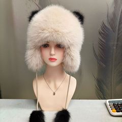 秋冬季保暖男女皮草帽子小浣熊带尾巴仿美洲貉仿狐狸毛冬季防寒帽