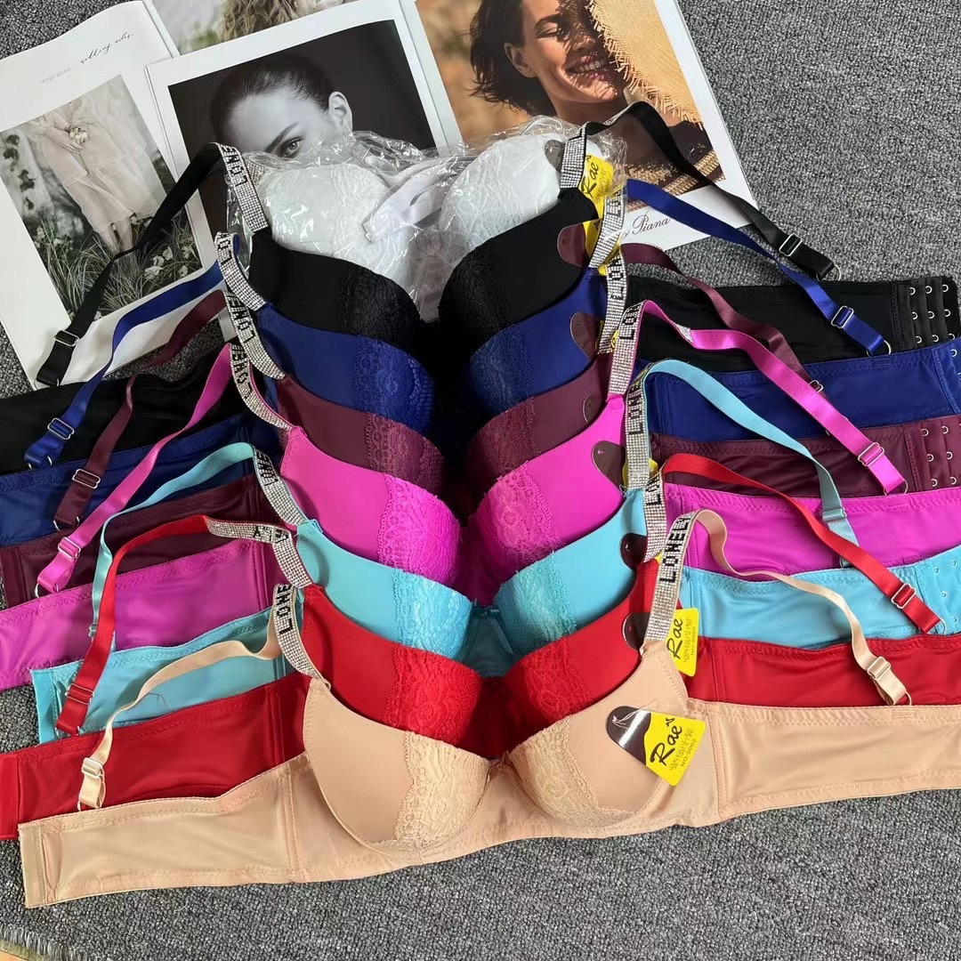 underwear亚马逊欧美内衣内裤女套装性感水钻钢圈调整型文胸