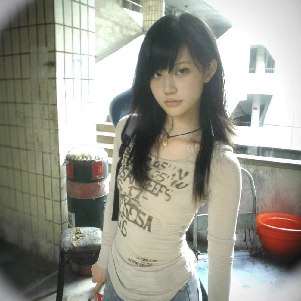 Y2k американский ретро горячая девушка футболка с длинными рукавами женская утренняя осенняя новая рубашка с тонким нижним дном