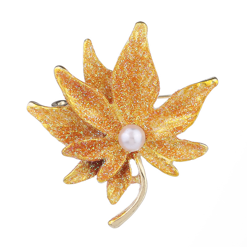 Broche para mujer, broche de hoja de arce con gotas de aceite, color esmaltado, broche de abrigo de arte simple, accesorios de bolso antiexposición_voghion.com