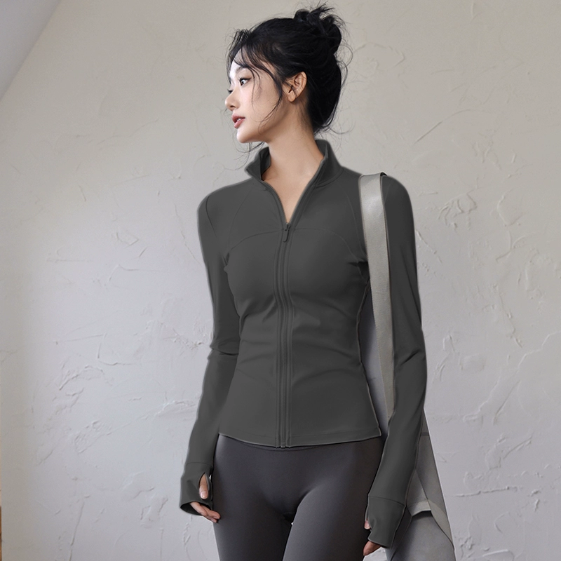 Костюм для йоги Осенний топ с длинными рукавами воротник стойка куртка для фитнеса женский осенний и зимний длинный рукав куртка для йоги на открытом воздухе