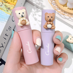 Lip mud cute bear velvet mist lip color, not easy to fade, matte velvet lip gloss for students