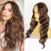 跨境热销欧美小蕾丝假发女间色大波浪长卷发化纤头套一件代发
