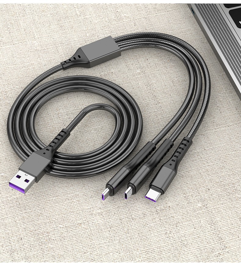Veri Kablosu Üçü Bir Arada 66W Dokulu Hızlı Şarj Kablosu Apple Huawei Type-C İçin Üç Başlı Şarj Kablosu