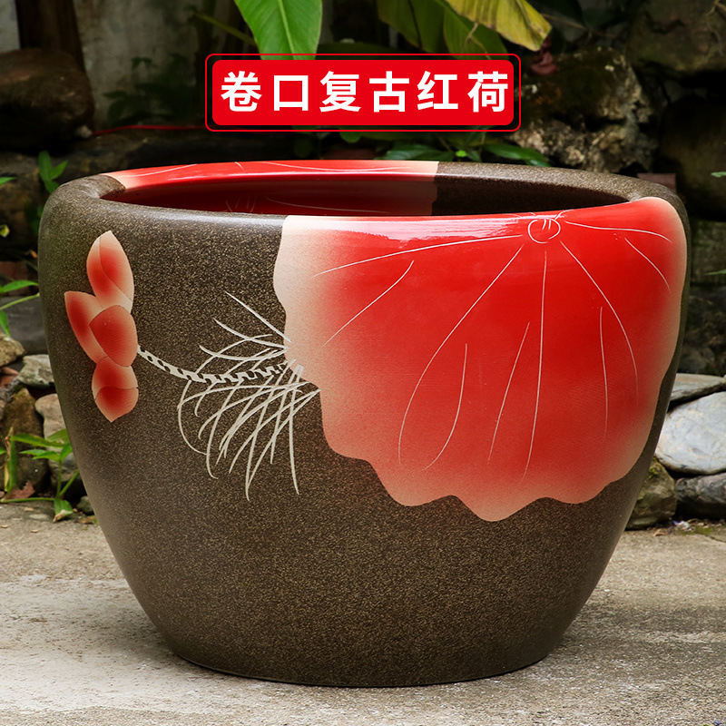 古法生态土陶瓷养金鱼缸荷花睡莲池老旧式阳台室户外庭院大号水缸|undefined