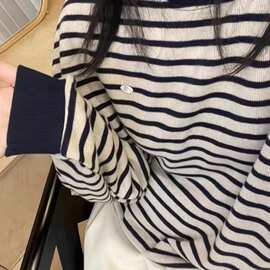 春秋新款美式复古圆领条纹百搭显瘦卫衣女童休闲套头长袖0025A060