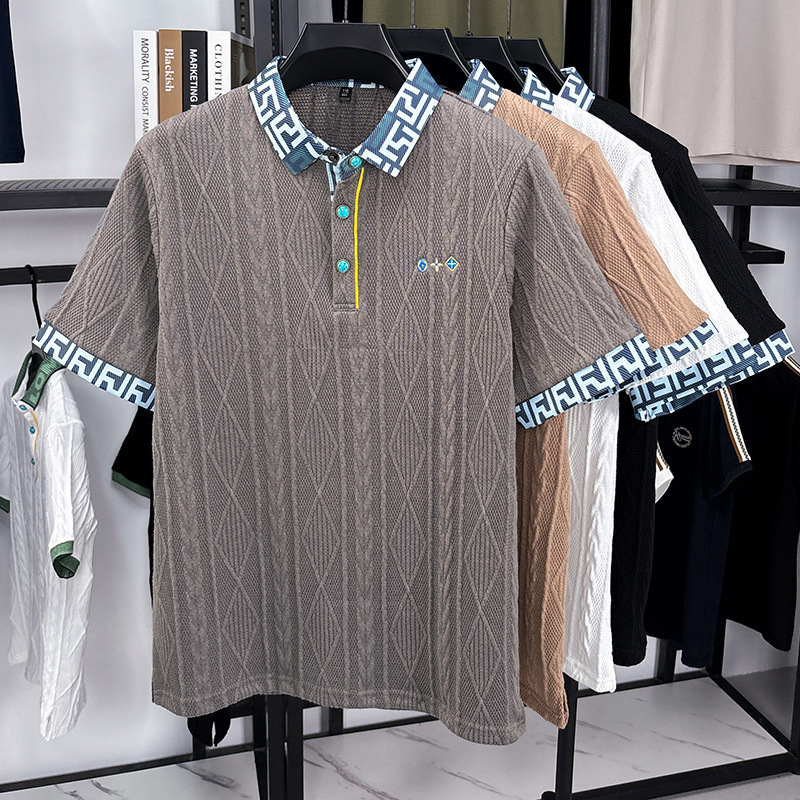 夏の新しいトレンディなジャカード半袖 Tシャツメンズ polo2025 抗シワルーズカジュアルメンズポロシャツドロップシッピング|undefined