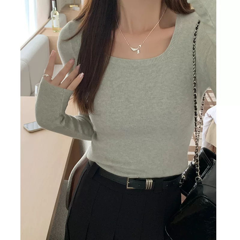 Вязаный демисезонный короткий свитер, (Физика), квадратное вырез, Slim fit