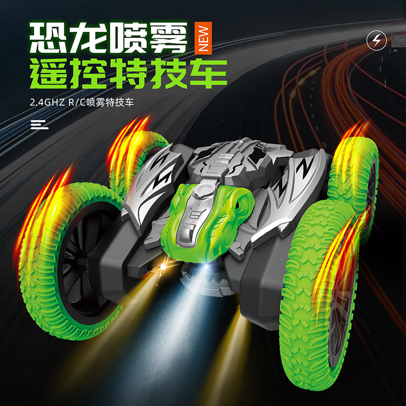 Nuevos productos de spray dinosaurio controlado remoto truco 360 giratorio camión volquete juguete de deformación de coche controlado remoto al por mayor