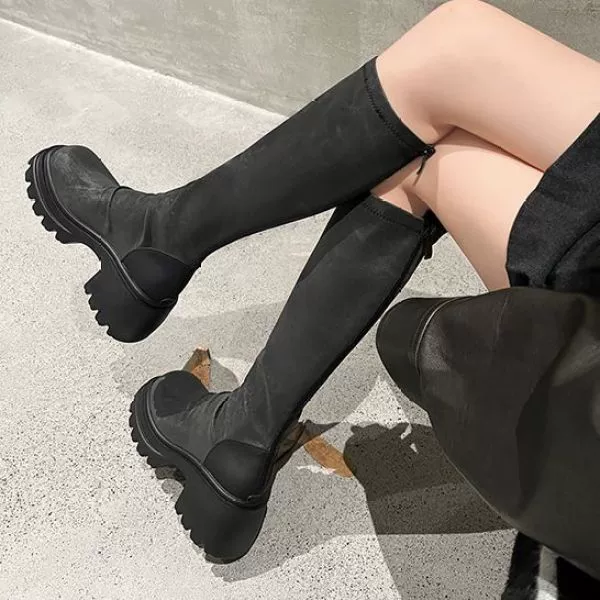 High demi-season high boots platform, fitted, soft sole