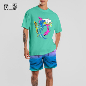 Crew neck print youth trend casual suit men