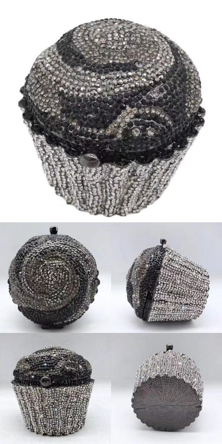 Cupcake clutch pastel transfronterizo helado paquete de diamantes lleno de metal paquete de banquete de diamantes bolsas de mano de mujer