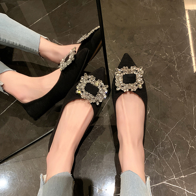 [sheii Su Yinyin] Waltz ~ Pointed Rhinestone Square Buckle v-Mouth Ballet Flat Shoes Women's Soft Sole Single Shoes Women