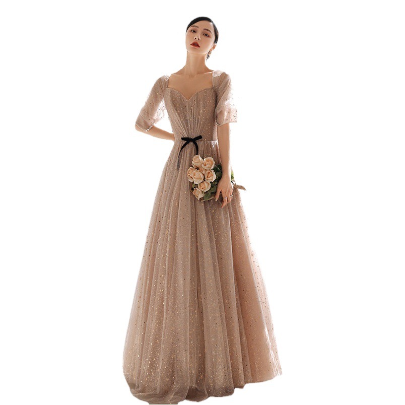 Vestido de noche con mangas abullonadas, novedad de verano 2026, para banquete, estilo hada, cielo estrellado, adelgazante, para cumpleaños, anfitriona, vestido de gala