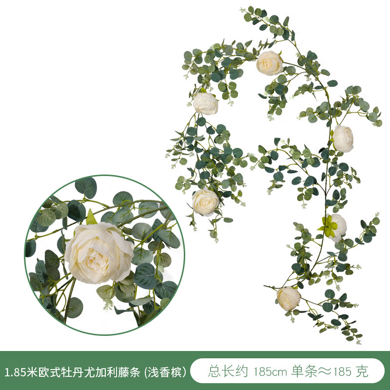 Amazon eucalipto Rose vid boda decoración del hogar artificial peonía Camelia dinero hoja flor artificial vid