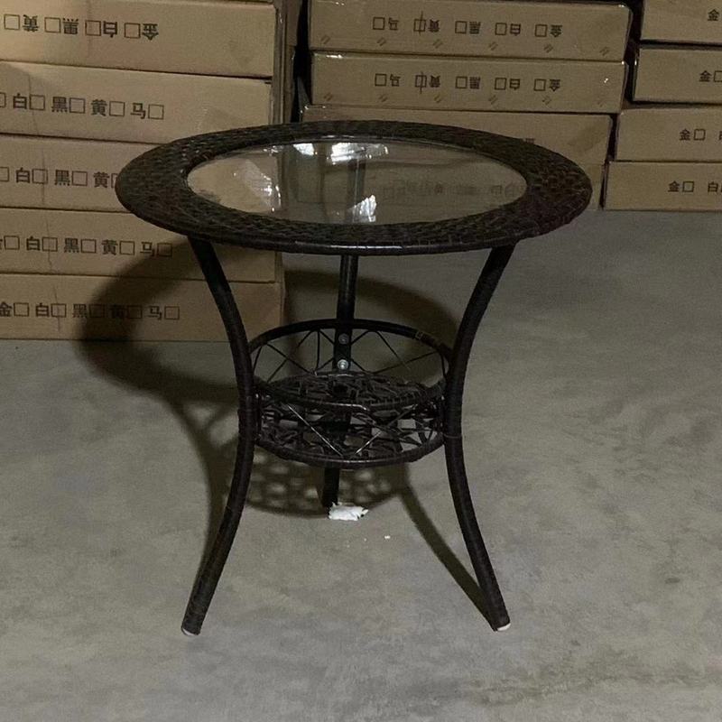 简约阳台休闲储物小圆桌迷你藤编钢化玻璃茶几圆形小茶几套装|undefined
