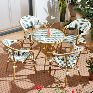 Outdoor rattan table and chairs for home coffee table aluminum alloy simple balcony courtyard garden indoor waterproof modern leisure chair