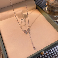 european and american super fairy zircon tassel necklace women's high sense vintage pearl fishing line clavicle chain all-match hot girl jewelry undefined