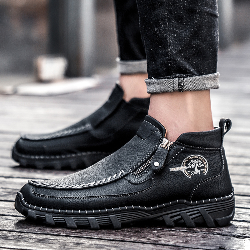 Cizme de toamnă noi pentru bărbați, casual, din piele, cizme Martin, cu fermoar lateral, cizme de lucru transfrontaliere, pantofi bărbătești de mărime mare, lucrați manual_voghion.com