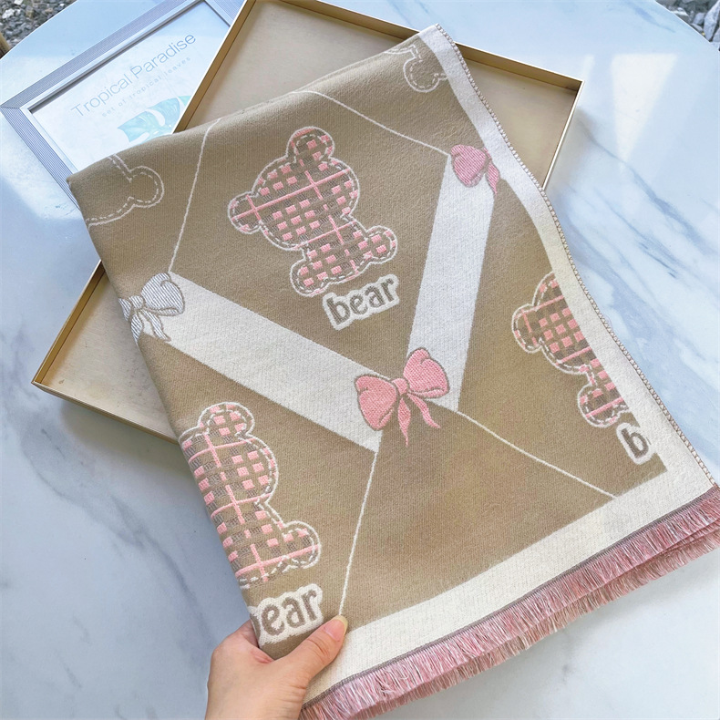 Nuove sciarpe autunno inverno, dolce fascia da collo con orsetto dei cartoni animati e carina ragazza, tendenza scialle caldo per studenti_voghion.com