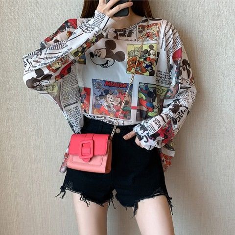 トムとジェリー アイスシルク日焼け止めブラウス Tシャツ レディース 夏 大きいサイズ ルーズ プルオーバー 長袖 薄手 メッシュ トップ|undefined