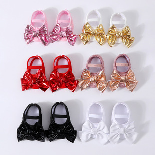 2025 Baby Girl Solid Color Shoes Hair Strap suit Toddler Shoes Soft Sole Big Bow Glue Non-slip Wholesale