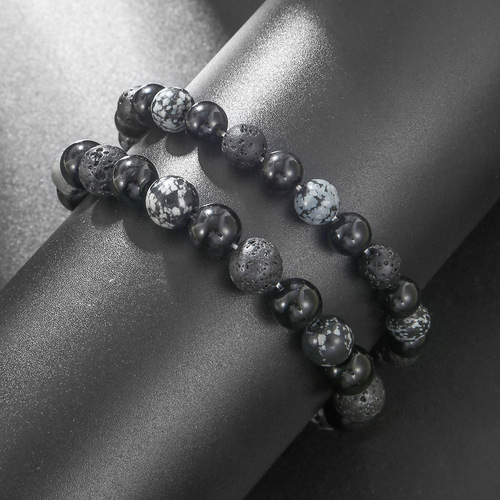 Handmade natural volcanic stone alabaster bead bracelet for men retro 10/8mm elastic bead couple bracelet