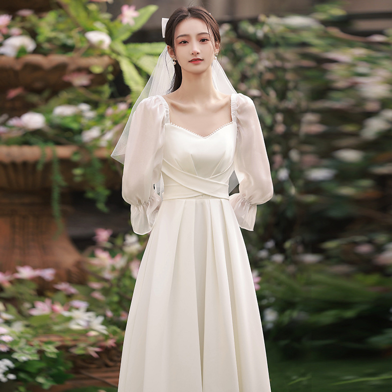 Little Man License Registration White Skirt Light Wedding Dress French Satin Simple Out Yarn Elegant Super Fairy Engagement Dress