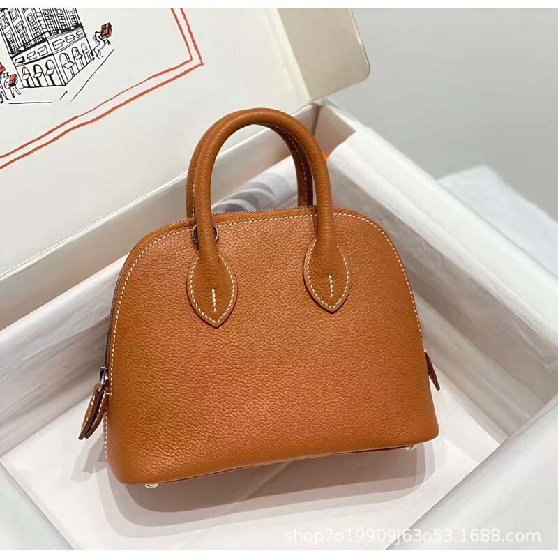 H家真皮贝壳包原版togo头层牛皮宝莱包迷你bolide保龄球包18cm|undefined