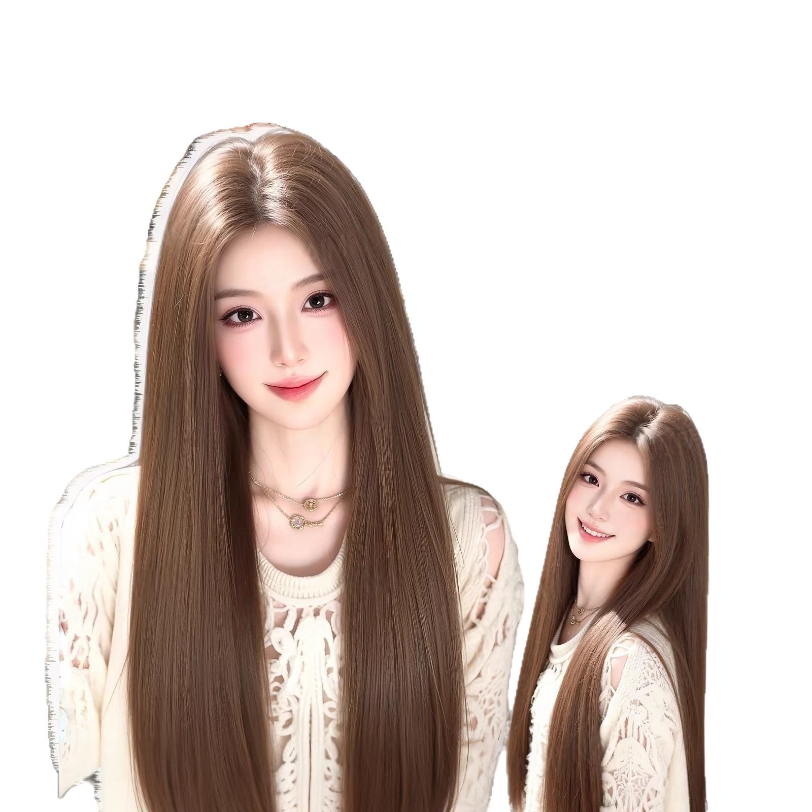 Connie Full Head -peruukki naisille - näkymätön, saumaton Lolita-tyyli, keskiosa, pitkät mustat suorat hiukset, päivittäin käytettävä peruukkilaki