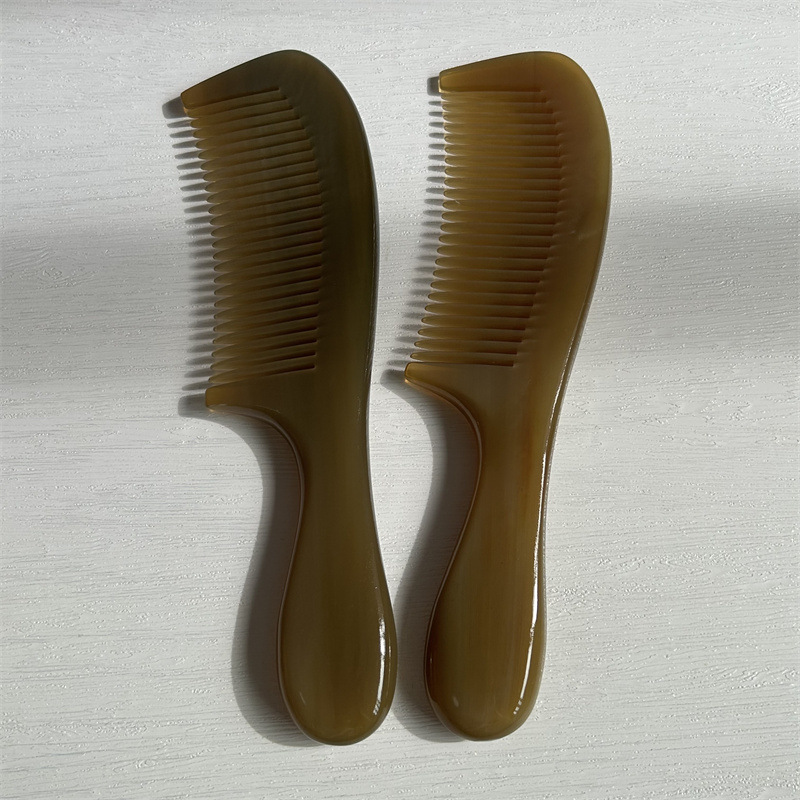 Large Thick Yak Horn Comb Hair Styling Meridian Head Massage Comb with Handle Gift Box overview