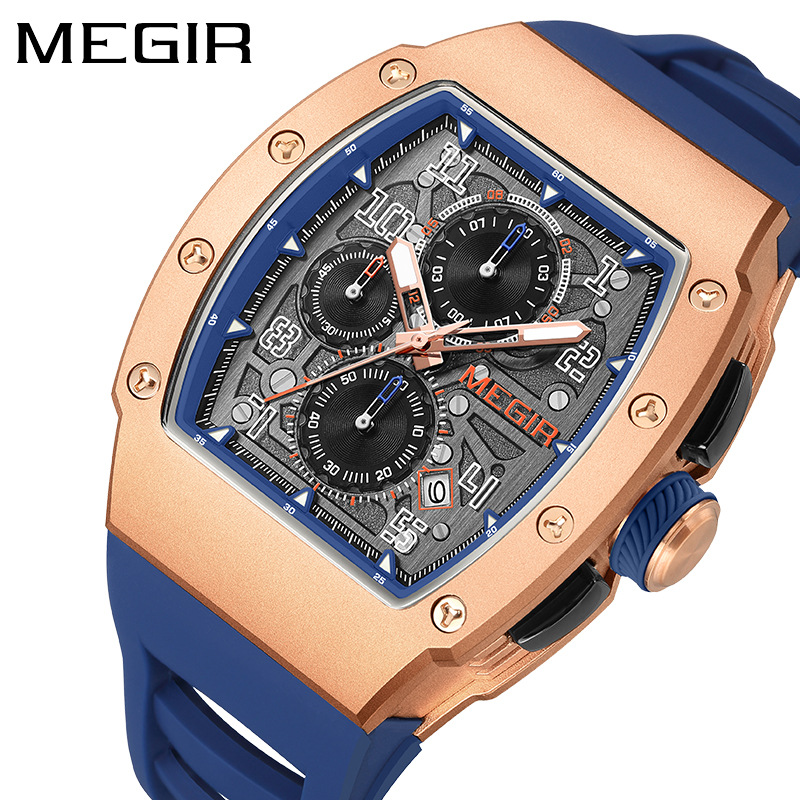 美格尔MEGIR男士多功能夜光运动酒桶防水理查德316不锈钢表壳8411