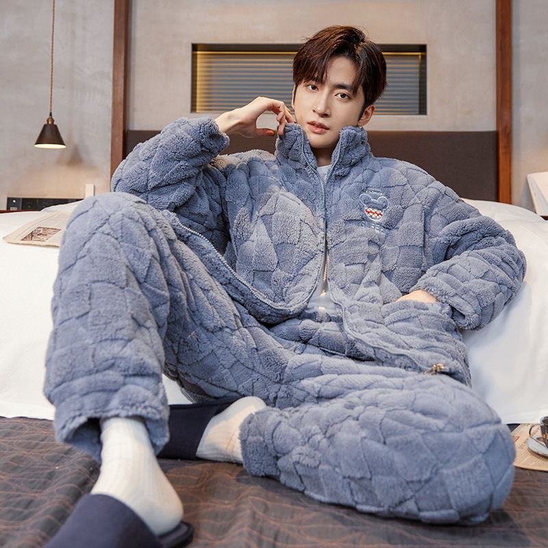 Invierno de los nuevos hombres pijamas acolchado caliente más tamaño engrosada cremallera manga larga vestir prendas exteriores casual Home wear traje