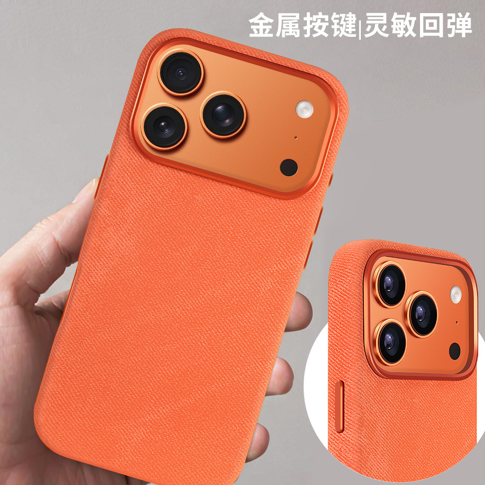 Ốp lưng điện thoại Apple 17 họa tiết nhung, hút từ mạnh, khung kim loại màu cam — màu đen, nâu, màu xám, cam chi tiết 6