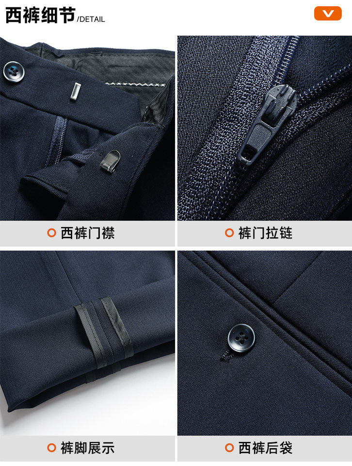 Vest nam công sở cao cấp dáng ôm, cổ ve nhọn hai hàng khuy, phong cách Hàn Quốc, phù hợp dự tiệc cưới — Sọc xanh (áo + quần) chi tiết 24