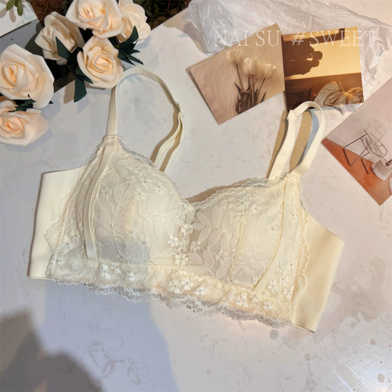 Lace sexy underwear, supporting wireless bra, set