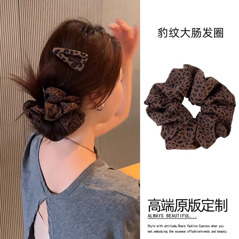 Otoño y invierno de 2025 nuevo anillo de pelo de leopardo de alta elasticidad, bolas de cabello, cuerdas de cabello sueltas, correa de goma grande