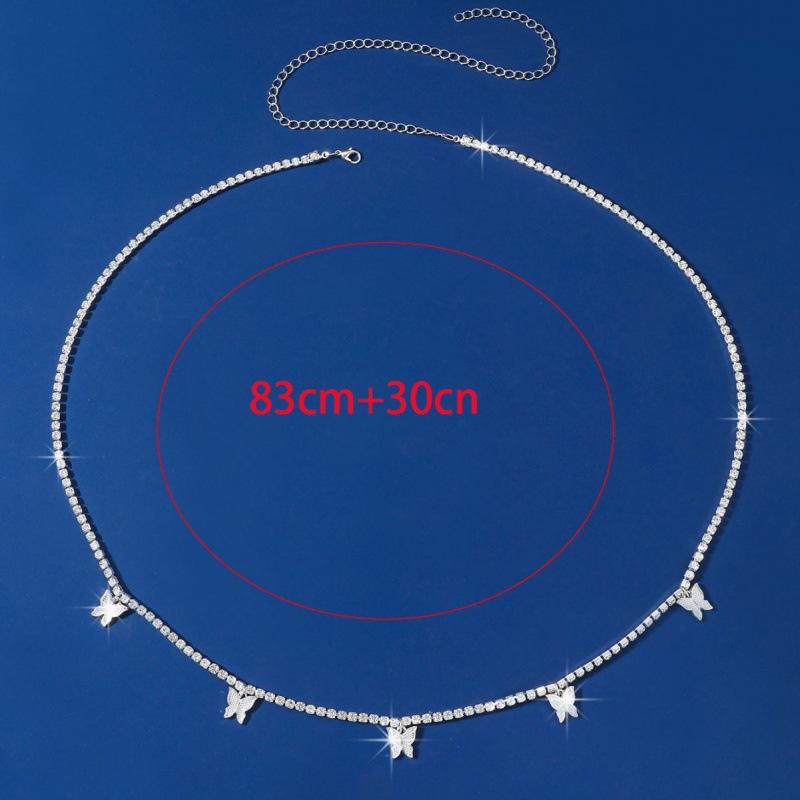 Butterfly Waist Chain With Rhinestone Pendant Silver Plated_voghion.com