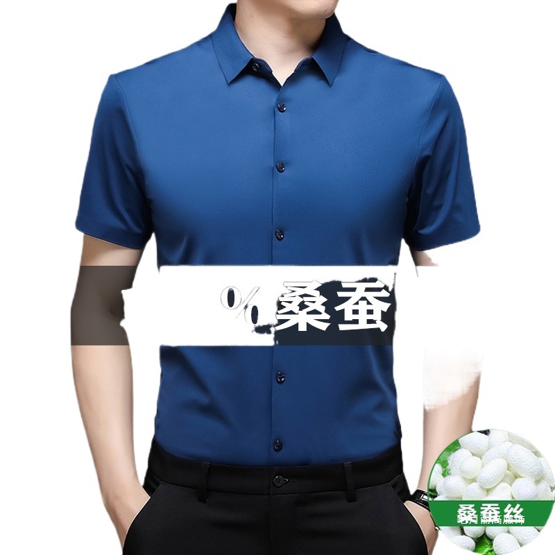 啄木鸟桑蚕丝无痕短袖衬衫男2026夏季新款商务正装免烫休闲衬丽高