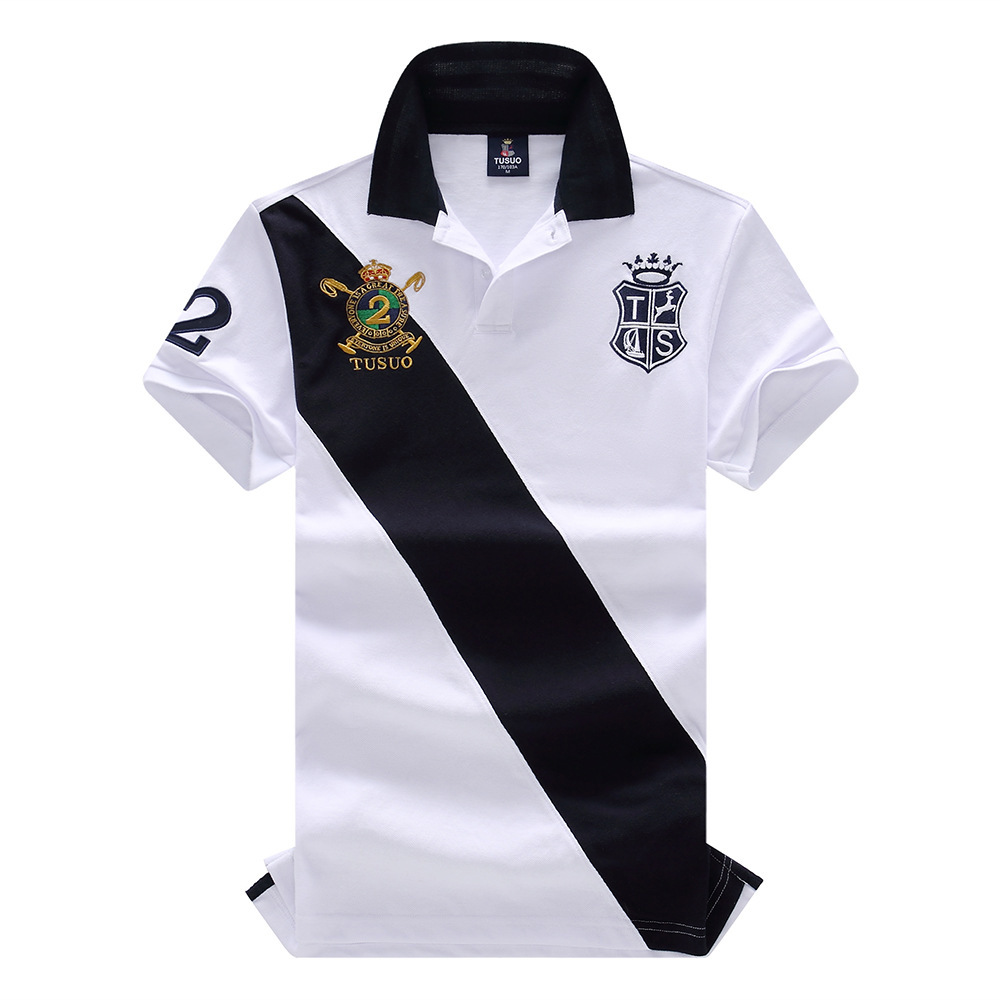 Nueva camisa de Polo de manga corta de los hombres Luz de lujo famosa marca real deportes de ocio más tamaño puro algodón bordado de color a juego de contraste