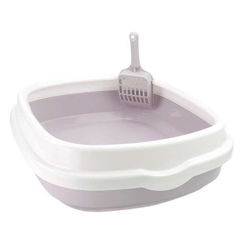 Caja de arena para gatos ovalada de alta pared, semicerrada y antisalpicaduras, al por mayor y en stock, con pala incluida, suministro directo de fábrica.