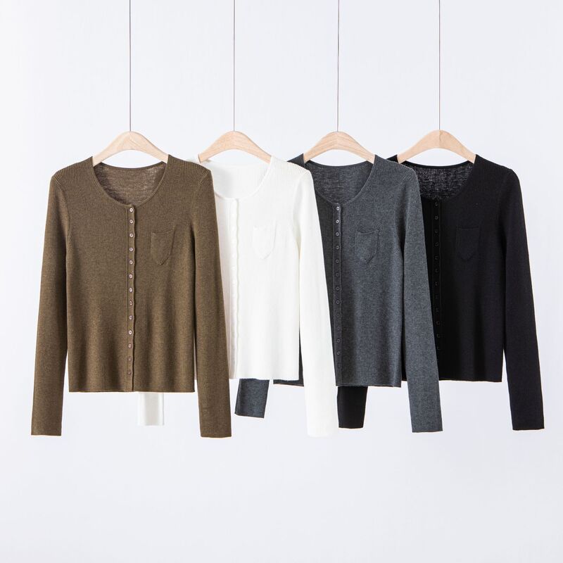 Bo Wei Casual Commuting Versatile Thin Round Neck Ultra-Fine Wool Knitted Cardigan Sun Protection Shirt Air-Conditioned Shirt Jacket Top