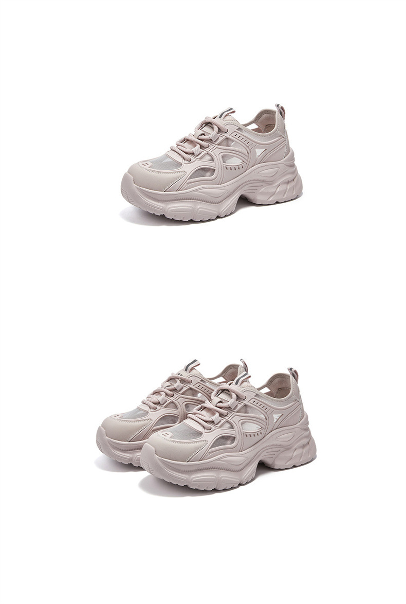 Giày sneaker nữ chunky đế dày lưới thoáng khí họa tiết rỗng mùa hè 2025 — SSD1112E4Q màu trắng nhạt, SSD1112E4Q màu hồng chi tiết 26