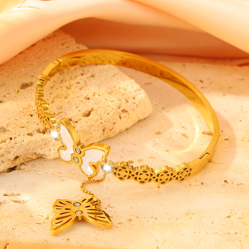 Brazalete de acero de titanio femenino magnetismo de absorción arco de fijación de diamante no se desvanece lujoso ligero diseño de alto nivel joyería de brazalete de acero inoxidable