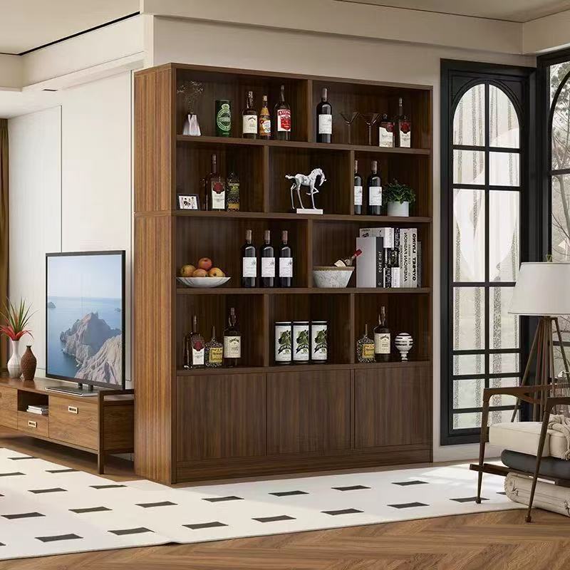 Solid Wood Bookcase, Wine Rack, Floor-Standing Storage Rack, Multi-Layer Living Room Wall-Mounted Storage Cabinet, Storage Cabinet, Home Display Wine Cabinet