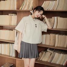 实拍2025夏季日系文艺复古小清新学院宽松刺绣短袖衬衣女衬衫上衣